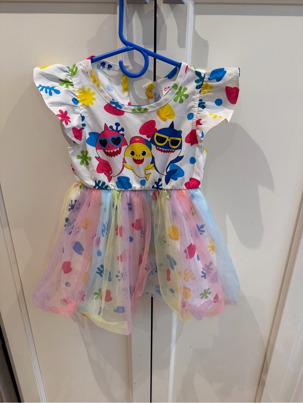 PatPat 2t White Multicolor Baby Shark Tulle Dress
